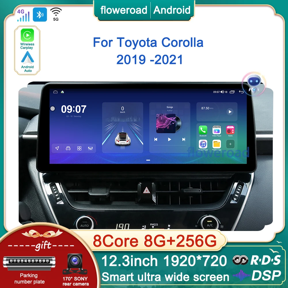 

12.3INCH Car Radio Multimedia Player For Toyota Corolla 2018 2019 2020 2021 2022 Android GPS Carplay Auto Stereo DSP BT 8G+256G