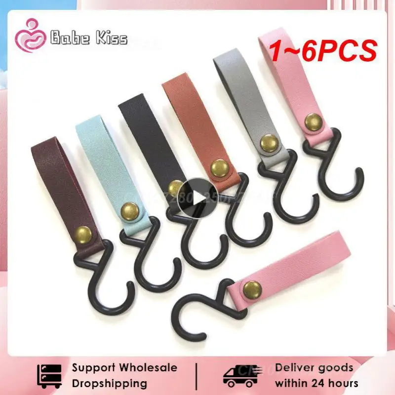 

1~6PCS Outdoor Baby Bag Stroller Hook PU Leather Strap S Hooks with Plastic Carabiners Stroller Accessories for Pram Stroller