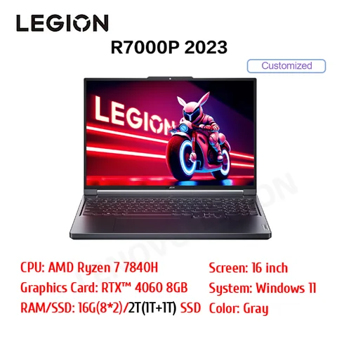 Игровой ноутбук Lenovo Legion R7000P, Esports, AMD Ryzen 7, 7840H, 16 дюймов, 16 ГБ/32 ГБ ОЗУ, 1 ТБ SSD, RTX 4060, 2,5 K, 165 Гц, 2023, игровой ноутбук