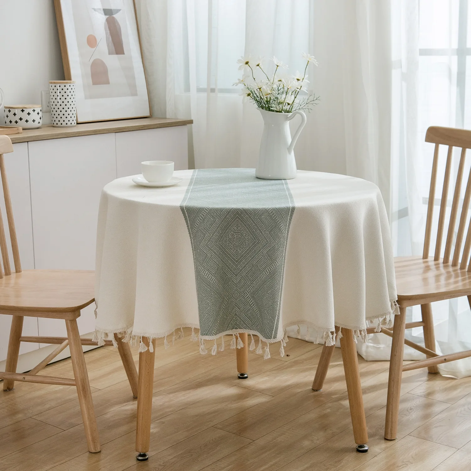 round tablecloth white tassel decor tablecloth for table tea round table map linen table cover round christmas table cloth free global shipping