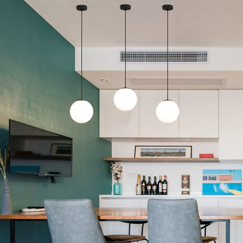 

Nordic LED pendant lamp glass white round sphere lights restaurant creative personality catering clothing store bedside lighting