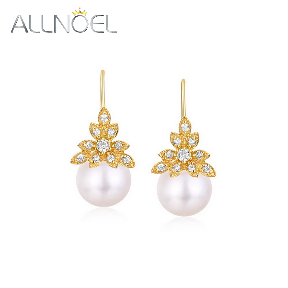 

ALLNOEL Brass Dangle Pearl Earrings Exquisite Korea Vintage Luxury Gold Plated Drop Earrings for Women Fine Jewelry New Arrivals