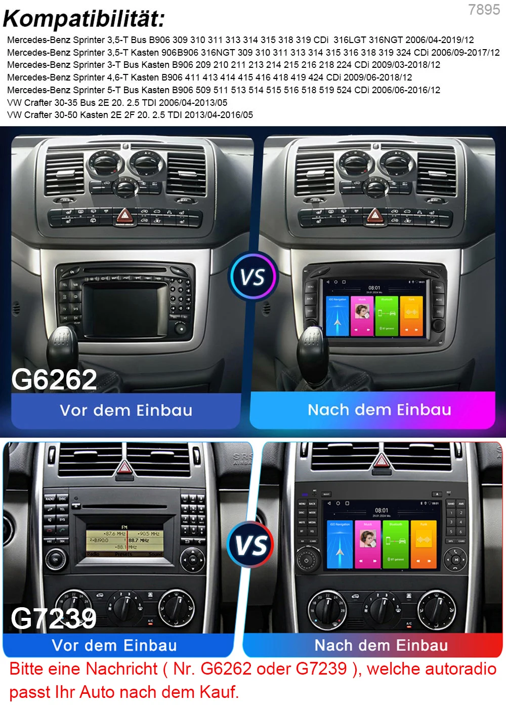 Фото Автомобильная магнитола на Android с CarPlay, GPS-навигацией и камерой заднего вида для VW Crafter/Mercedes-Benz Sprinter 3,5-T Bus B906 309 310 311 313 319 №3
