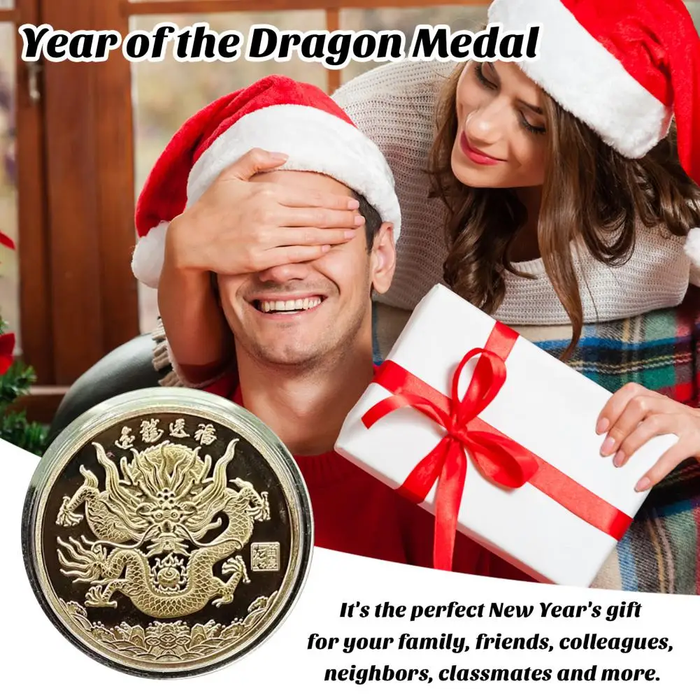 

Metal Round Dragon Coin Dragon Year Souvenir Medal Golden Silver Metal Round Chinese Style Zodiac Coin Collection Gift 2pcs