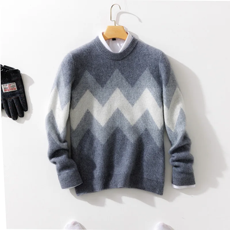 100% Merino Pure Wool Sweater Men's Round Neck Pullover Autumn And Winter New Knitwear Fashion Retro Men's Sweater
