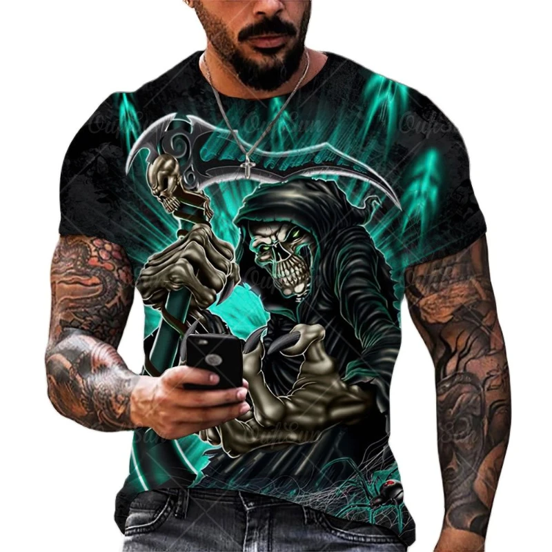 

2022 New 3D T Shirts Men's Clothing Vintage Skull Print Tops Death Short Sleeve Fashion O Neck Street Hip Hop Oversized T-Shirt