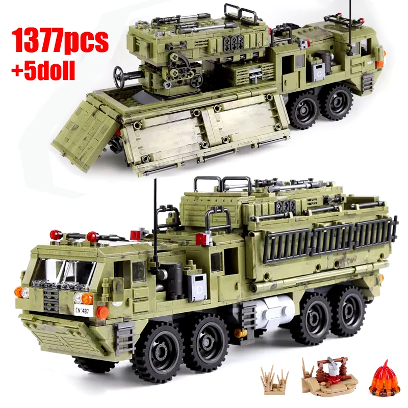 

1377pcs MOC Technical WW2 Scorpio Heavy Truck Bricks Model City Military Transport Truck Soldier Building Blocks Toys For Kids
