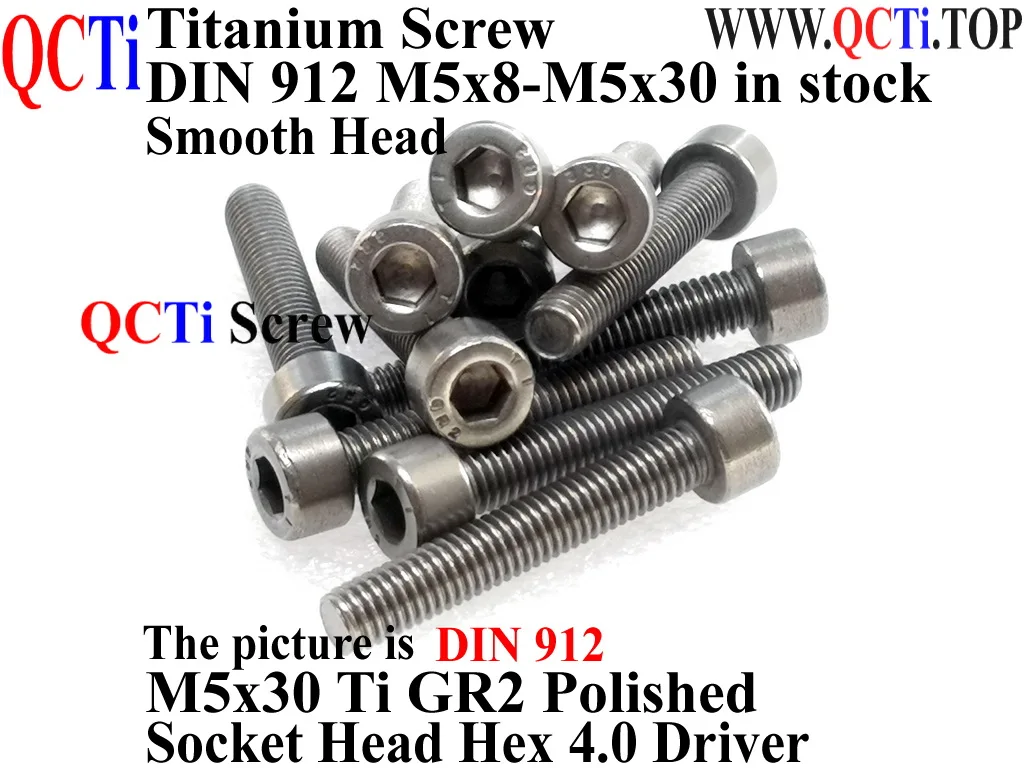 DIN 912 M5 Titanium screw M5x8 M5x10 M5x12 M5x14 M5x16 M5x18 M5x20 M5x22 M5x25 M5x28 M5x30 Socket Head Hex driver Ti GR2 QCTI