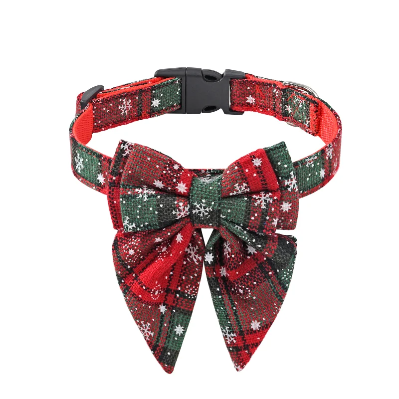 

Cute Christmas Snowflake Bow Dog Collar Cotton Polyester Comfortable Small Dog Pet Dog Collar Small Large Dog Accessories