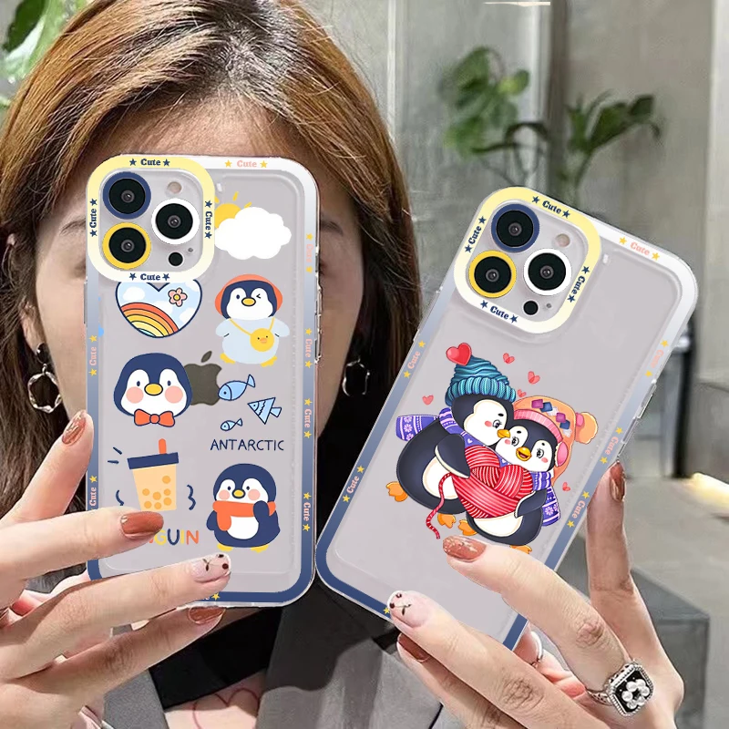 

Cartoon Penguin Phone Case For IPhone 13 14 Pro Max XS XR 12 11 Pro 13 Mini 6 7 8 Plus Soft Clear Back Cover