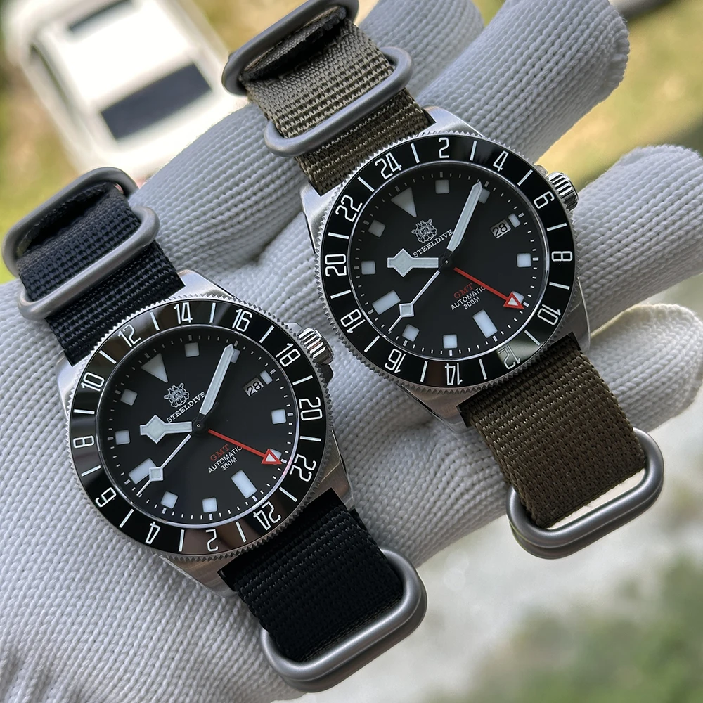 Фото Мужские часы STEELDIVE GMT, 41 мм, военные автоматические механические наручные часы, 30 АТМ, водонепроницаемые, BGW-9, со светящимся сапфиром NH34 №1