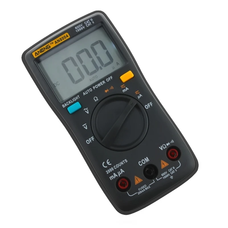 

AN8004 Digital Multimeter 2000 Counts AC/DC Ammeter Voltmeter Ohm Tester Black 367D