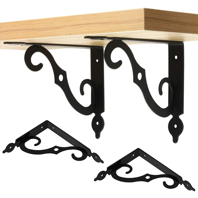 

2PCS Black Iron Triangle Brackets Wall Shelf Heavy Bracket Support Wall Mounted Bench Table Shelf Bracket Durable 140*190mm