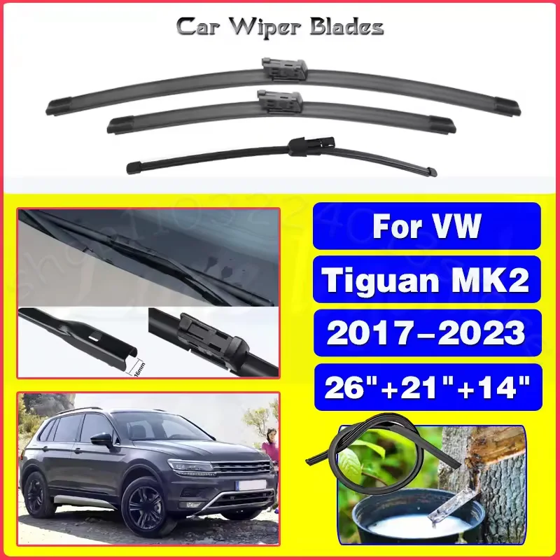 

Для VW Volkswagen Tiguan MK2 2017-2023 26 "+ 21" + 14 "передние и задние щетки стеклоочистителя, аксессуары для резаков 2018 2019 2020 2021 2022