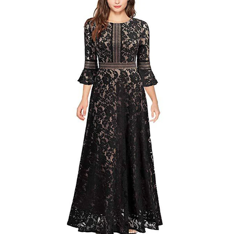 Женское кружевное платье с поясом элегантное винтажное вечернее миди круглым