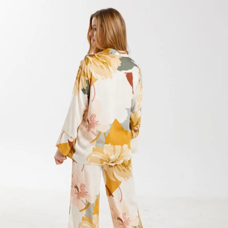 2022 New Spring Summer Satin-like Cotton Pajamas Set Women High Quality Pint Cardigan Homewear Full Sleeve Night Sleep Pants