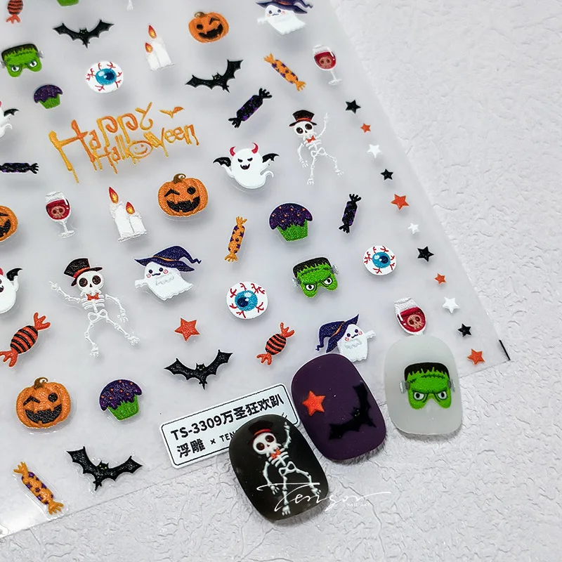 Реалистичные рельефные красочные наклейки для ногтей на Хэллоуин карнавал