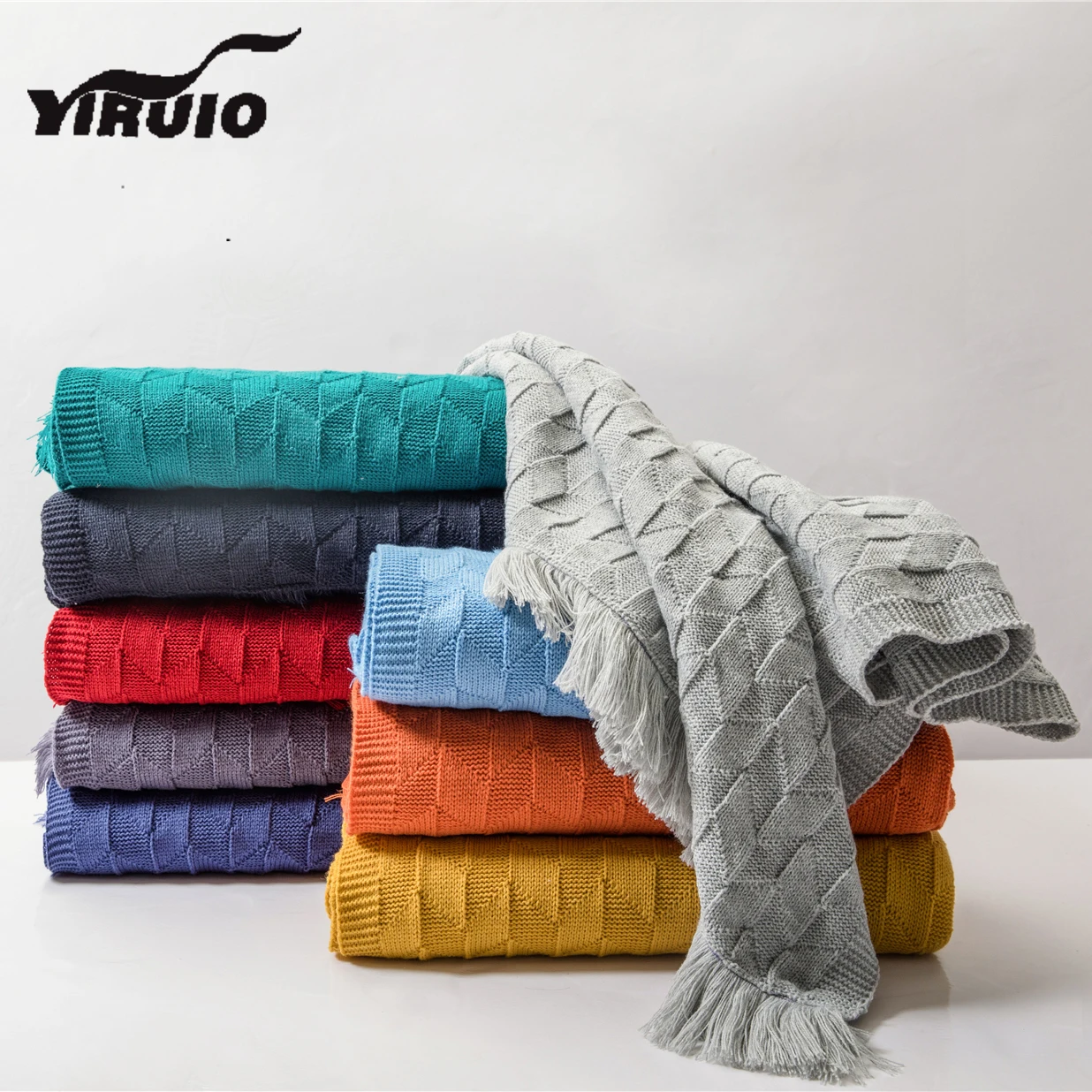 

YIRUIO Nordic Knitted Texture Plaid Blanket Tassels Decorative Sofa Cover Home Hotel Bed Runner Bed Flag Fluffy Knee Blankets