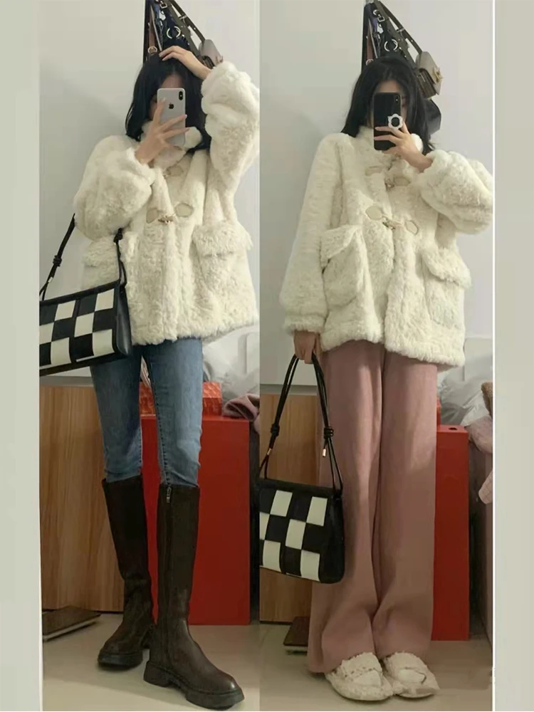 Autumn and Winter Women clothes New Lamb Wool Outerwear High-Grade Fur Integrated Soft Glutinous Imitation Rex Rabbit Thi...