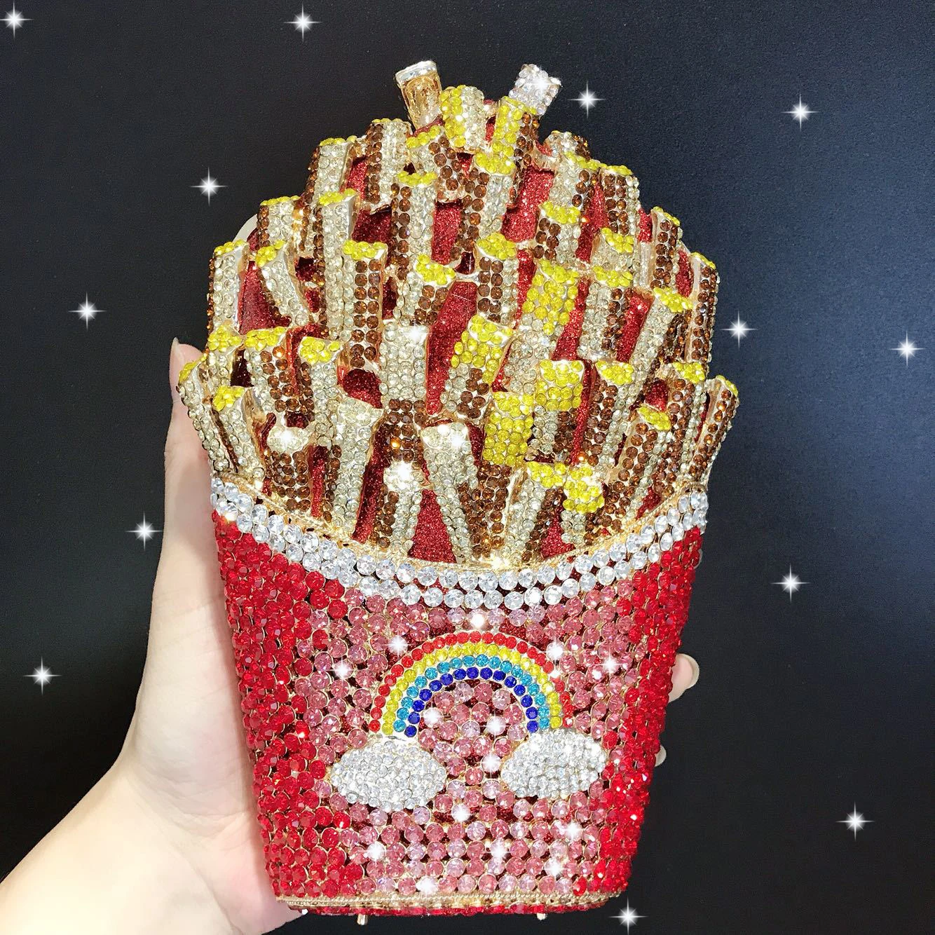 Newest Bridal Wedding Party Purses For Women Evening Party Special Bag Ladies Diamonds French Fry Fries Rainbow Clutches Crystal