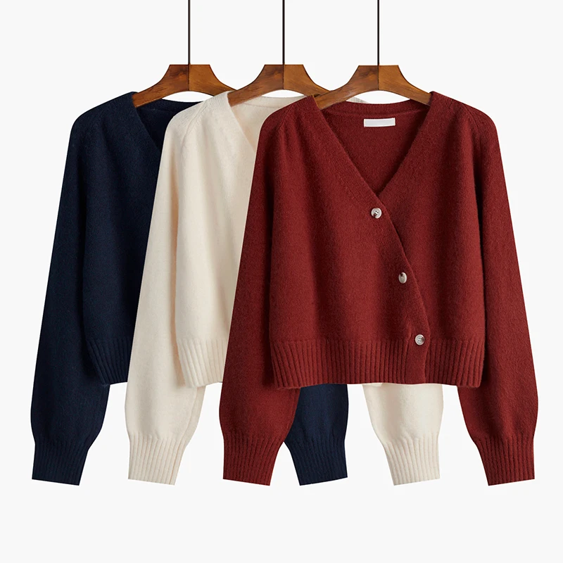 

Loose Women Cardigan Sweater Knit Fall Long Sleeve Cute Single Button Crop Sweater Fashion V Neck All Match Short Jacket