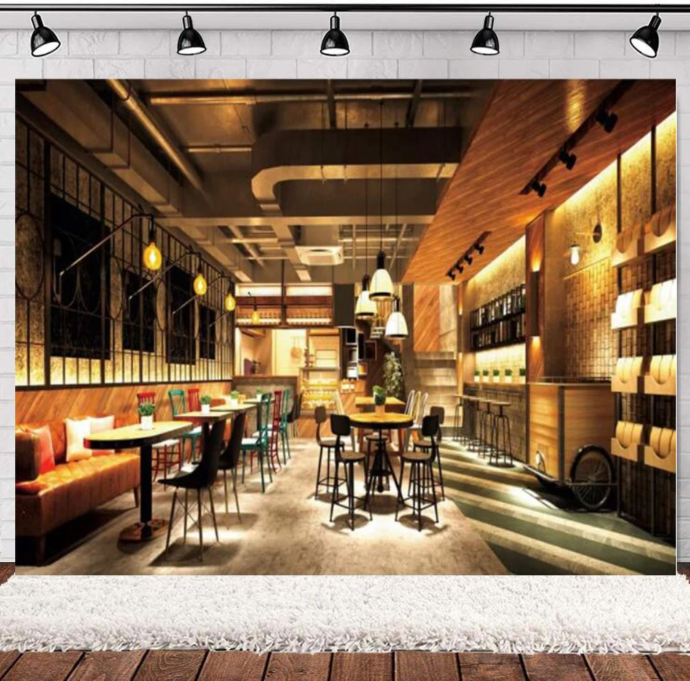 

Modern Pub Interior Photography Backdrop Restaurant Cafe Bar Background Child Kids Adult Travel Shoot Indoor Decors Wallpaper