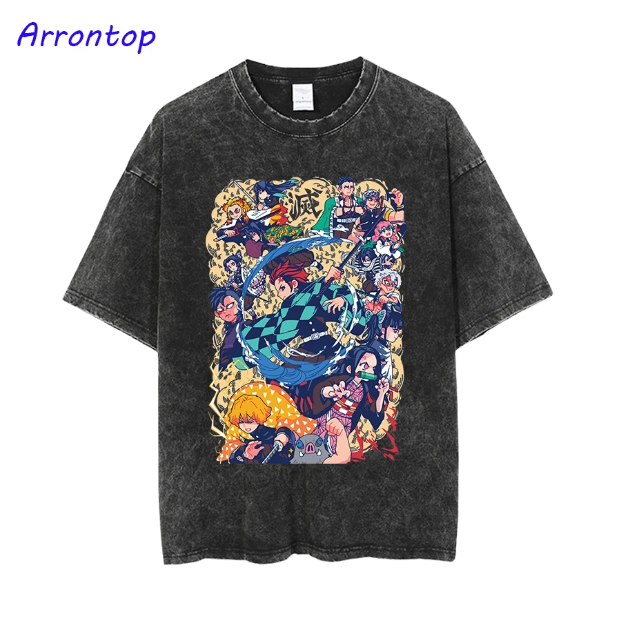 

Anime Graphic Harajuku Vintage Washed T Shirt Men Cotton 2023 New T Shirts for Men Hip Hop Streetwear Oversize T-shirt