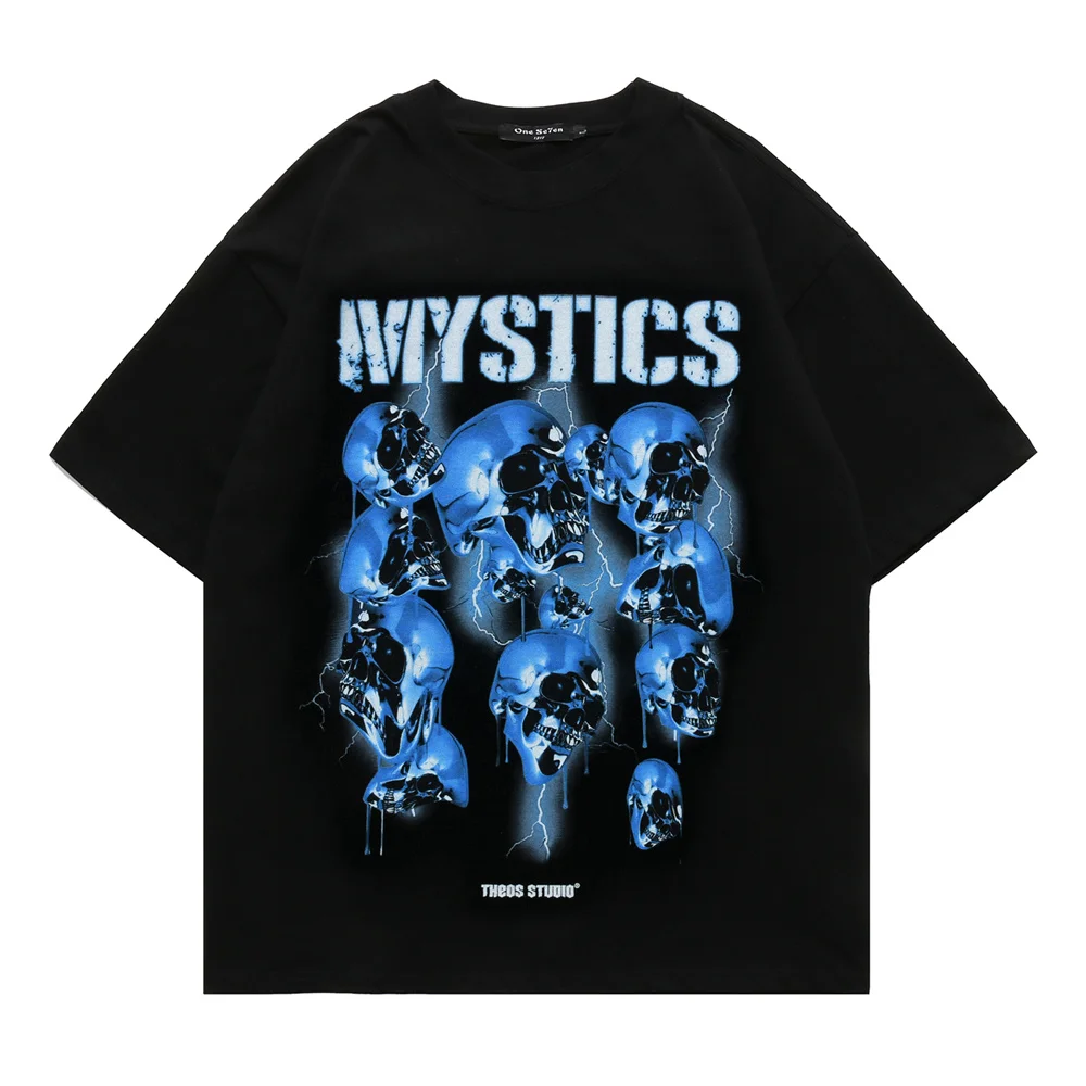 

Blue Skulls Oversized Y2k Fairy Grunge Men Goth Graphic T Shirts 2023 Streetwear Harajuku Short Sleeve Cotton Tops Anime T-shirt