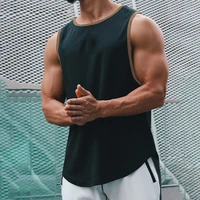 2022 summer breathable sleeveless vest men solid color chic hem quick dry casual t shirt homme gym basketball running tops male