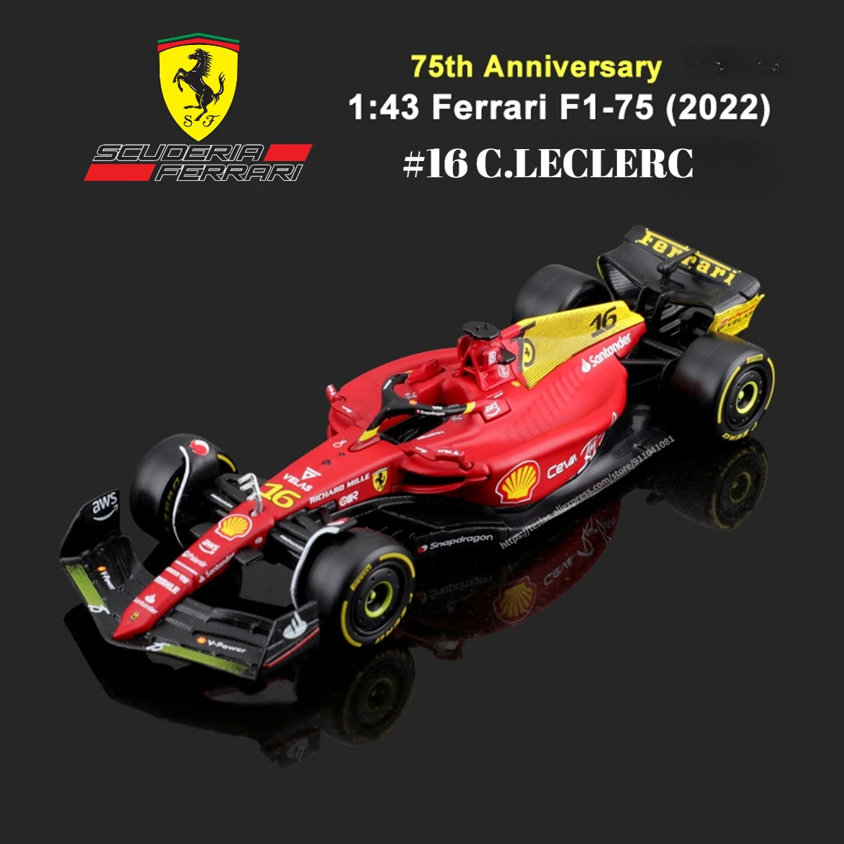 

Bburago F1 2022 Car Model Scale 1:43 75th Ferrari F1-75 Leclerc Sainz Alfa Romeo Mclaren Red Bull Racing Mercedes Formula 1 Toy