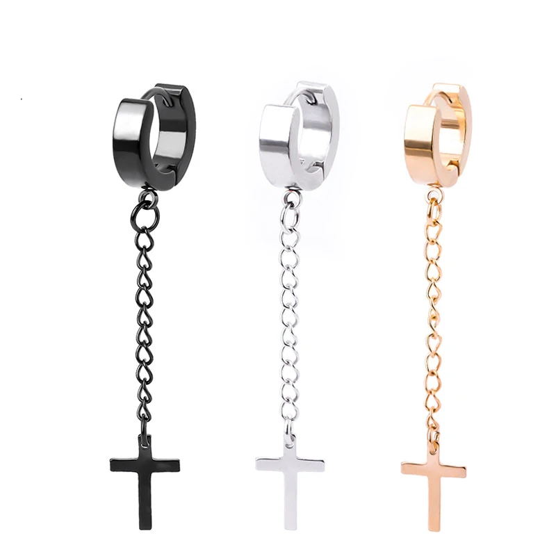 

Серьги-подвески из нержавеющей стали для мужчин и женщин, ювелирные украшения с крестом в готическом стиле, панк, рок, черные/серебристые, 2 ш...