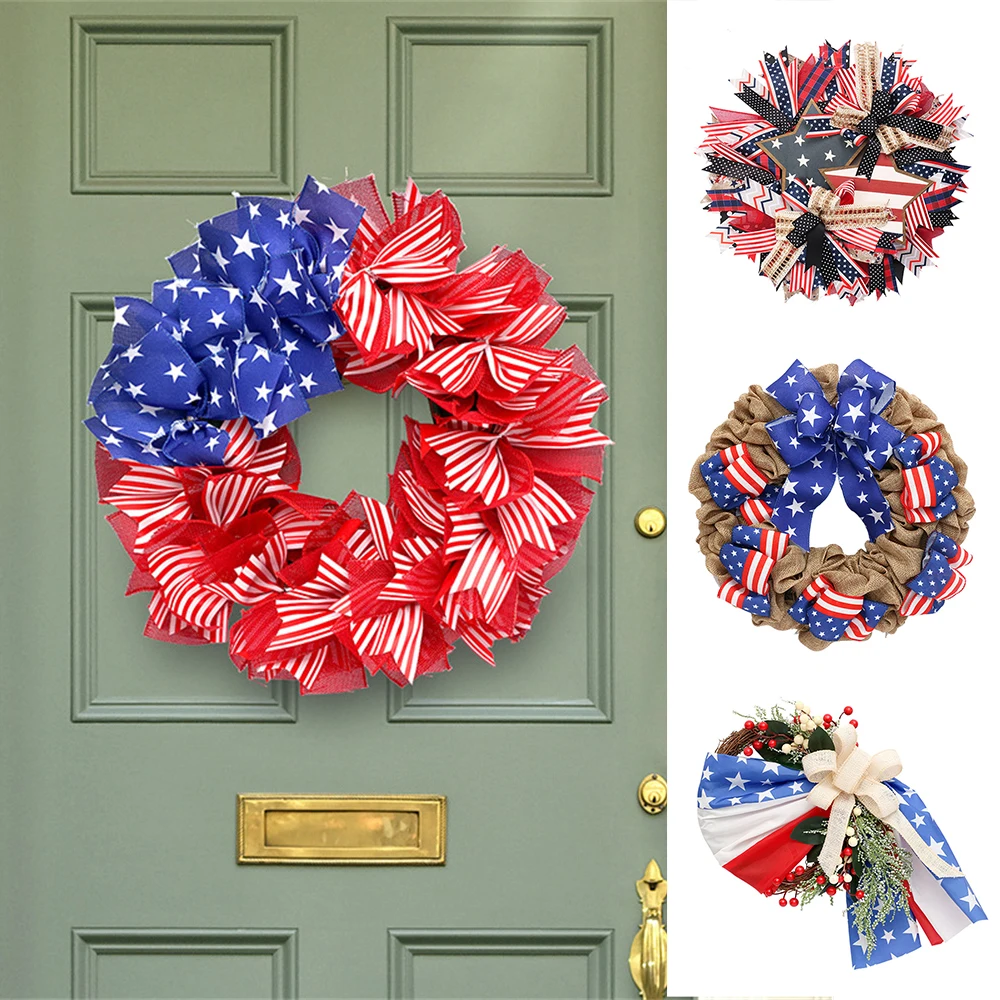 

Patriotic Independence Day Wreath for Front Door Festival Celebration Memorial Day Wreaths All Season Welcome Sign Door Hangers