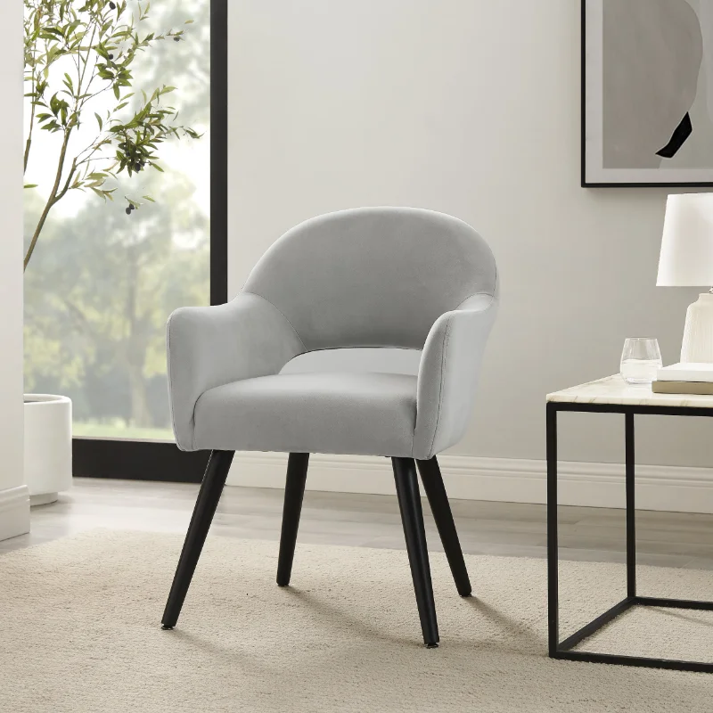 , Light Gray Velvet With Black Legs Dinning Table Chairs