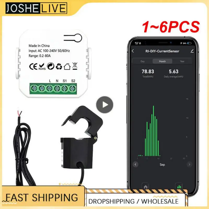 

1~6PCS Tuya Smart Life WiFi Digital Energy Meter 80A with Current Transformer Sensor Clamp Power Consumption Monitor 110V 240V