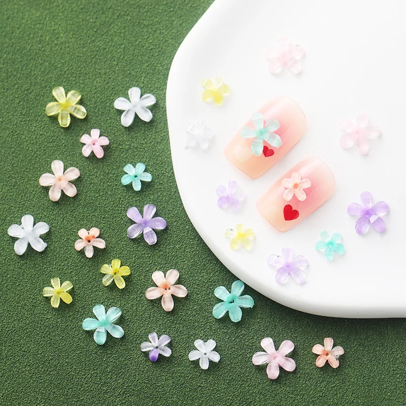 

100pcs 3D White Acrylic Flower Nails Resin Colorful Charms Beads Caviar Nail Decorations Mixed Rhinestones Kawaii Accessories