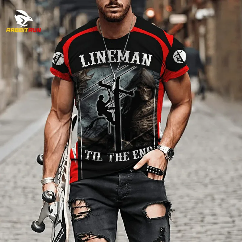 

Electrician Round Neck Short Sleeve Men's T-shirt Street Fashion 3D Printing Cable Worker Sports Casual Oversize Summer Clothing