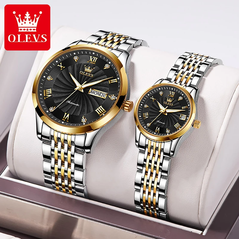OLEVS New Couple Watch Stainless Steel Strap Luminous Waterproof Clock Fashion Simple Luxury Diamond Couple Wristwatches 6630