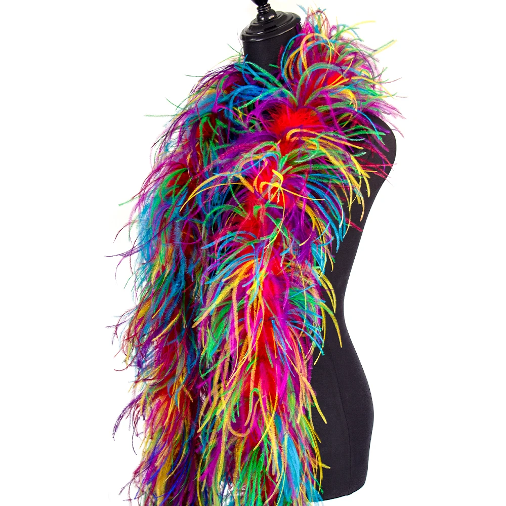 

2meters 6Ply Ostrich Feathers Boa Fluffy Mixed Color Plumes For Wedding Dress Clothes Shawl Accessories Sewing Craft Decoration