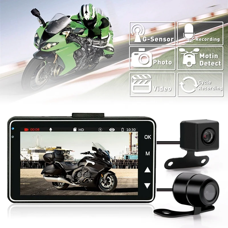 Motorcycle 1080P Waterproof Camera 3inch DVR Front Rear Dual Camera Driving Video Recorder Dash Cam Moto Bike HD Accessories