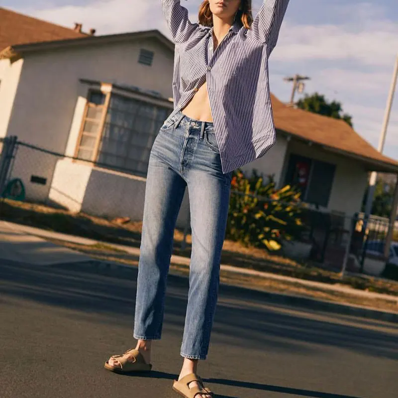 

Women's high waist straight jeans fashion casual lady denim pants