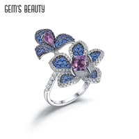 gems beauty genuine 925 sterling silver peach blossom flower adjustable open size finger rings women wedding engagement jewelry