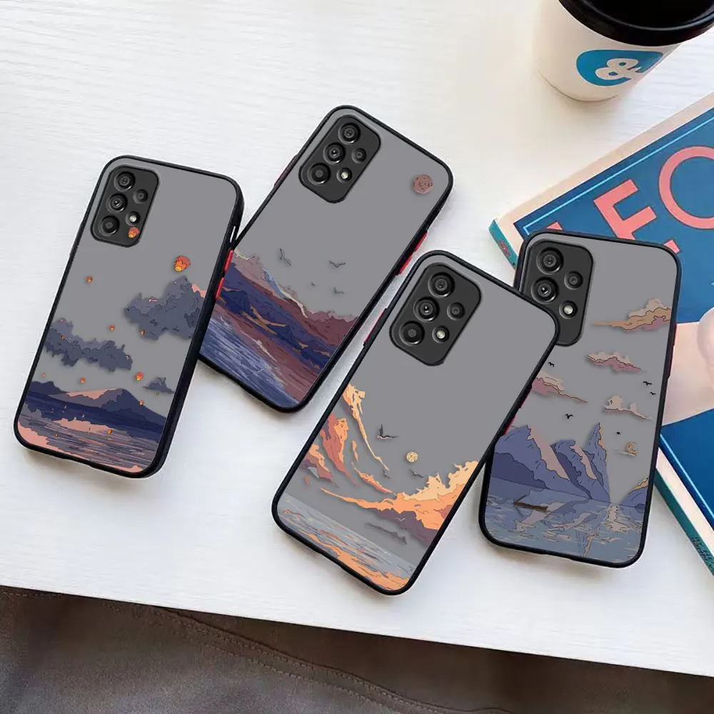 

Matte Case for Samsung Galaxy A73 A72 A71 A53 A52 A51 A50 A42 A32 A33 A23 A22 A21S A14 5G 4G Case Japan Painted House Scenery