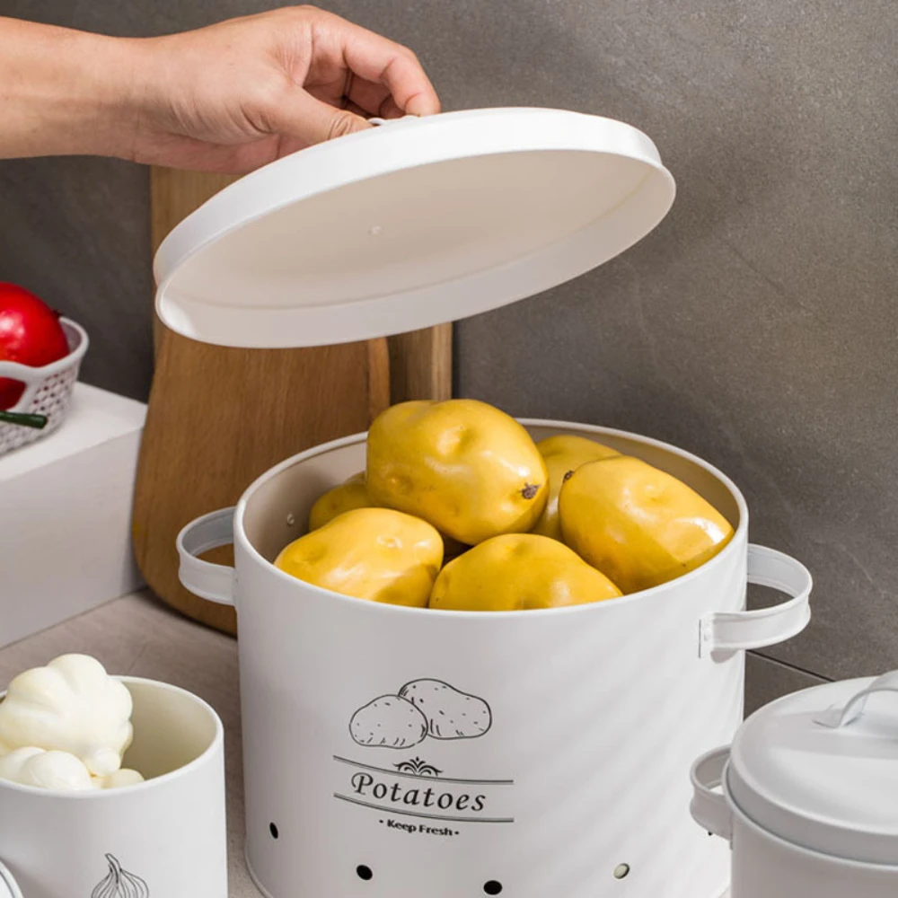 

3x Fresh Garlic Onion and Potato Storage Box Fruit Pot/Storage Box with 2 Handles Kitchen Food Container Buckets