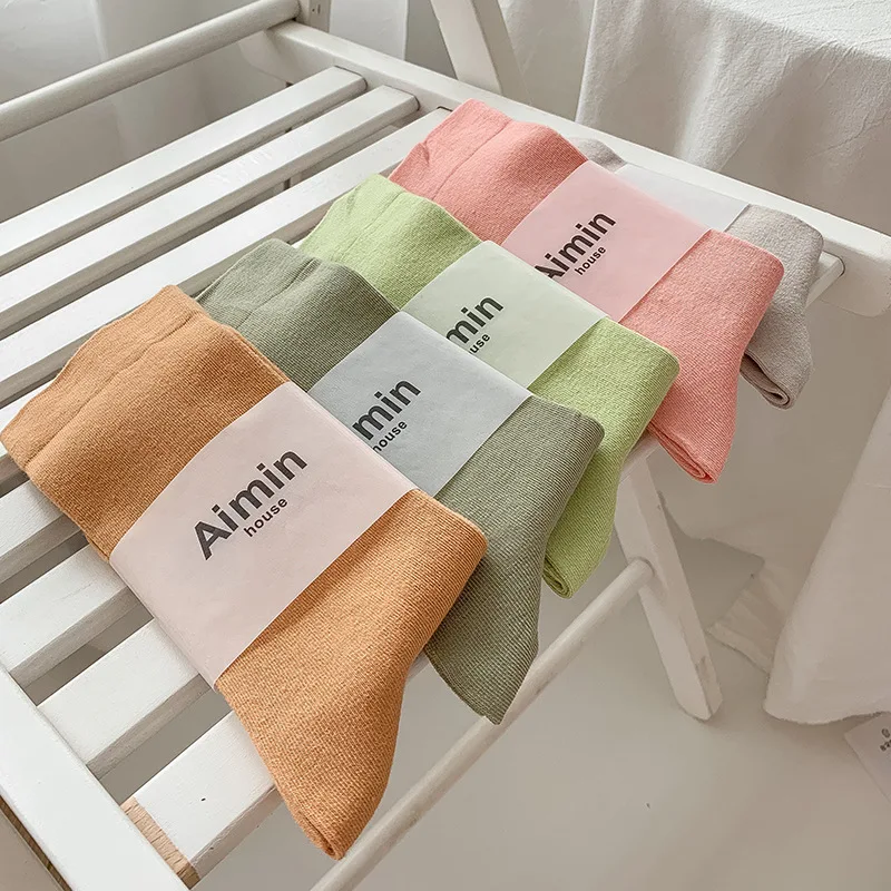 

1Pair Korea Morandi Color Women Socks Fashion Japanese Solid Color Cotton Long Socks Girls Breathable Casual Cotton Socks Female