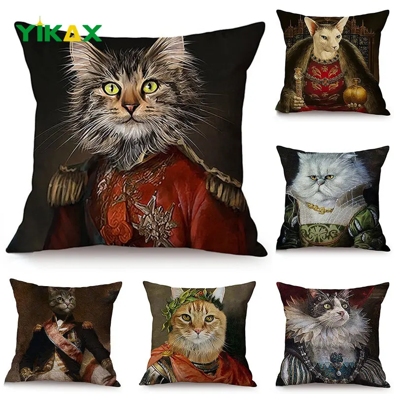 

Art Printing Pillowcases Sofa Creative Cushion Cover Cat General Portrait Imitate Home Decor Funky Animal Throw Pillow Cases