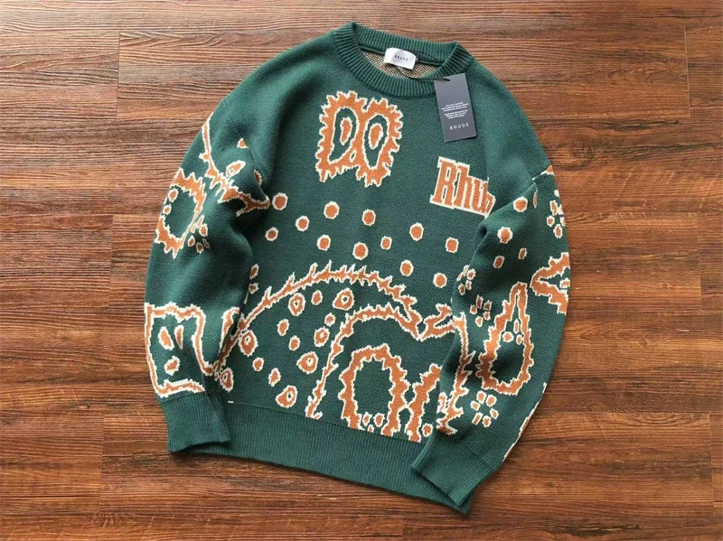 

Новый Зеленый жаккардовый свитер ревеня для мужчин и женщин лучшее качество толстовки оверсайз y2k