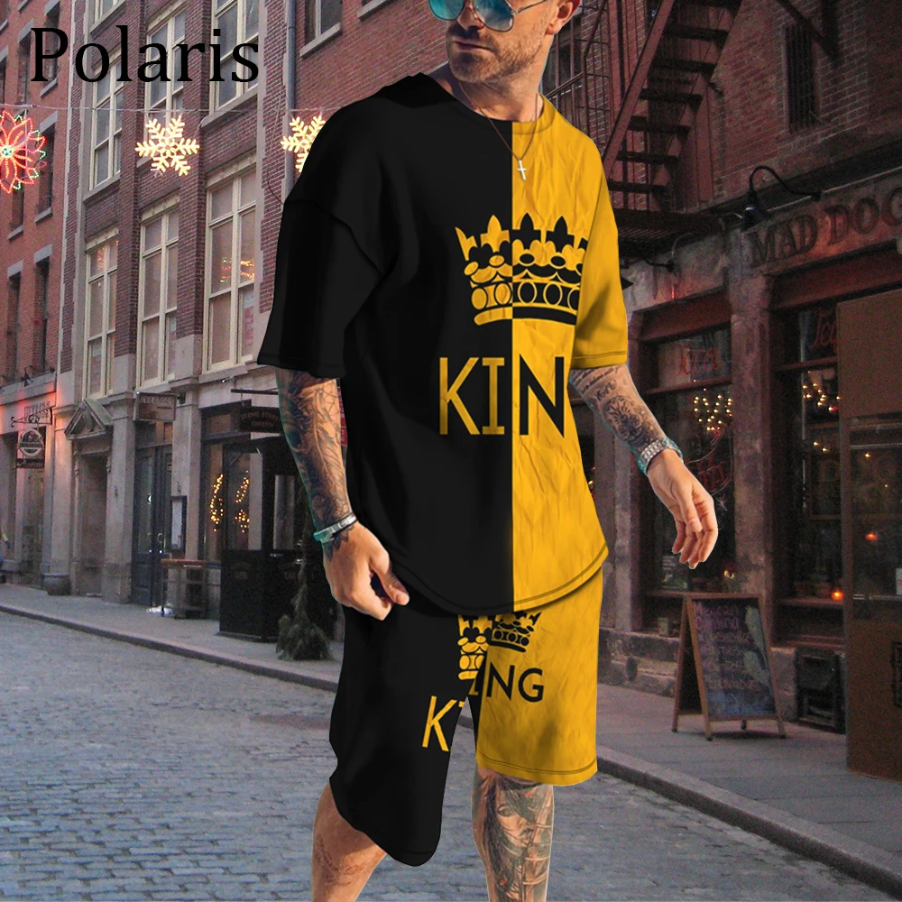 

King Queen Couple Clothes For Men Tracksuits Set Short Sleeve T Shirt Shorts 2 Piece Suit Oversized Casual Outfits White Black