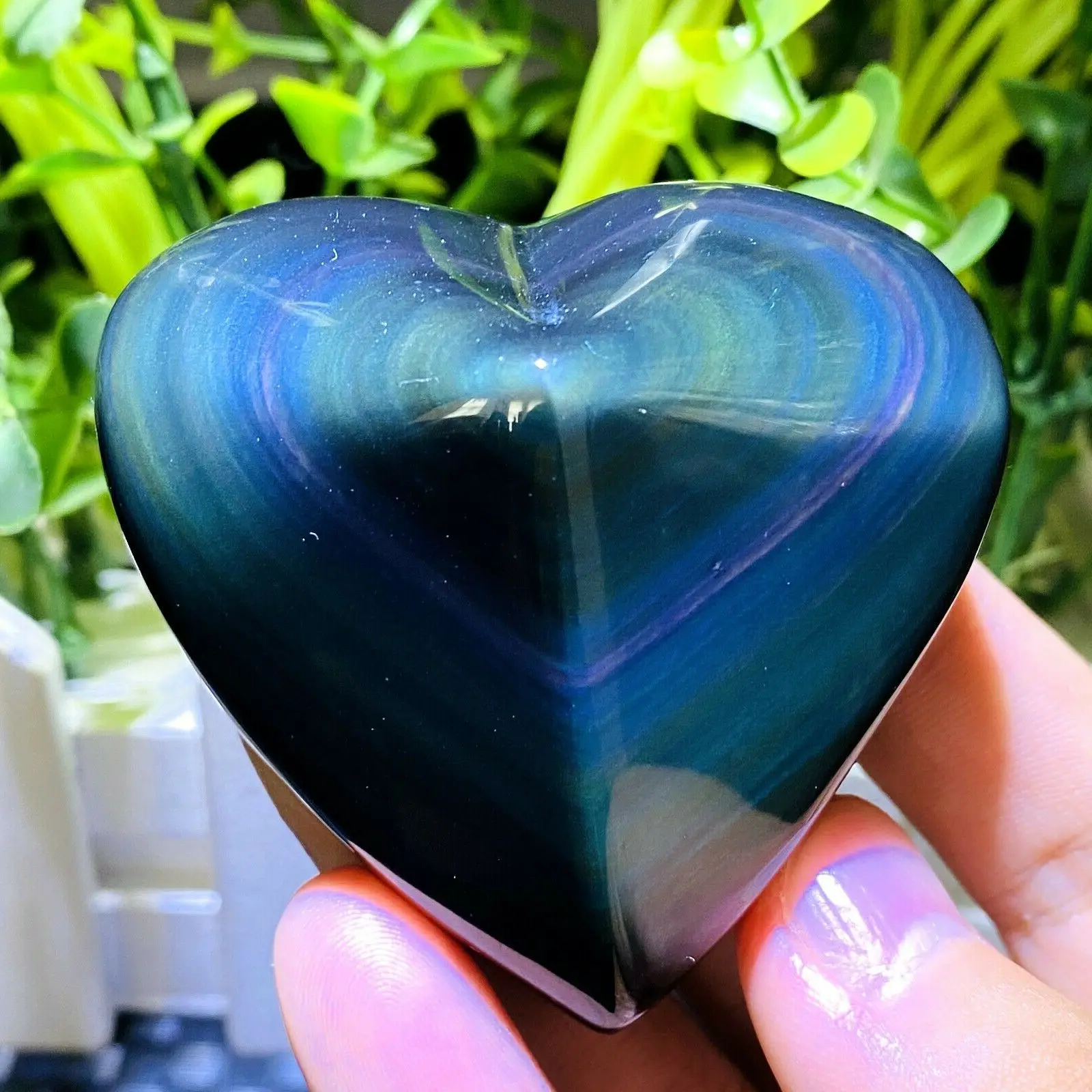 

Натуральный Цветной обсидиановый резной кристаллический силовой камень в форме сердца