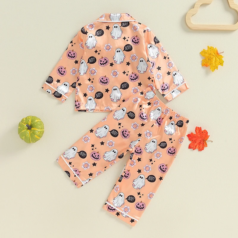 Женский атласный костюм с длинным рукавом VISgogo рубашка принтом Призрака и тыквы