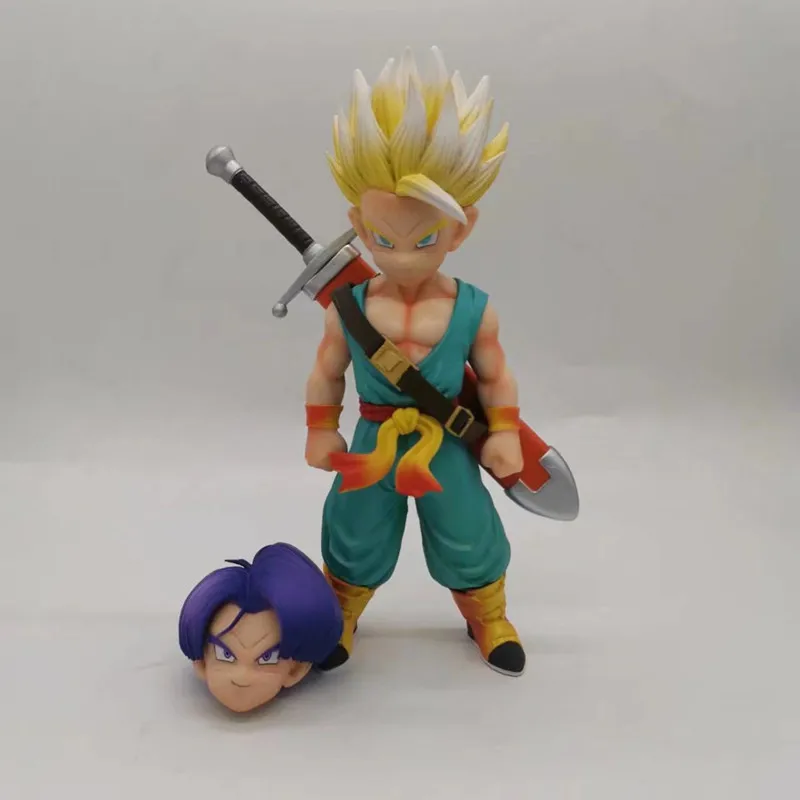 

19cm Anime Dragon Ball Z Action Figure Childhood Trunks Super Saiyan Double Head Replaceable Figurine PVC Collectible Model Toy